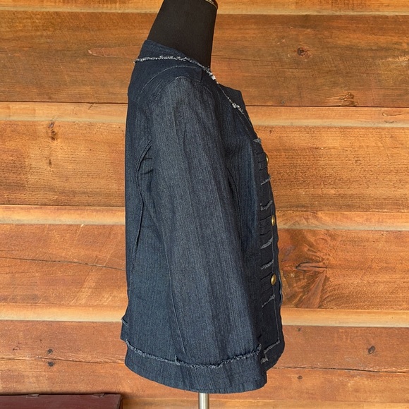 Baccini Military Style Frayed Edge Denim Jacket Me - Picture 5 of 10